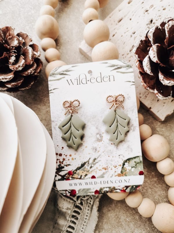 sage mistletoe earrings handmade new zealand wild eden handmade polymer clay earrings handmade jewellery new zealand cottage core spring winter summer cute earrings